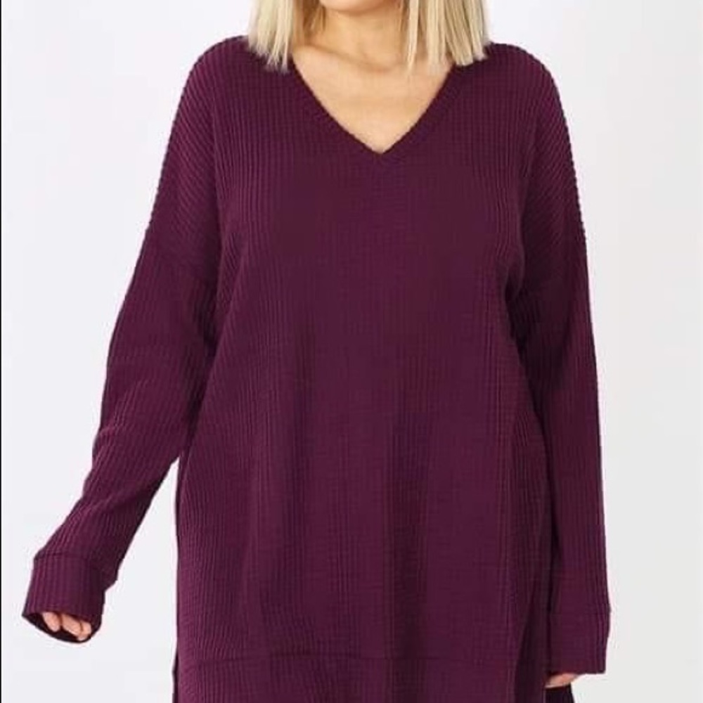New Junior's Cute Boutique Dark plum waffle top
